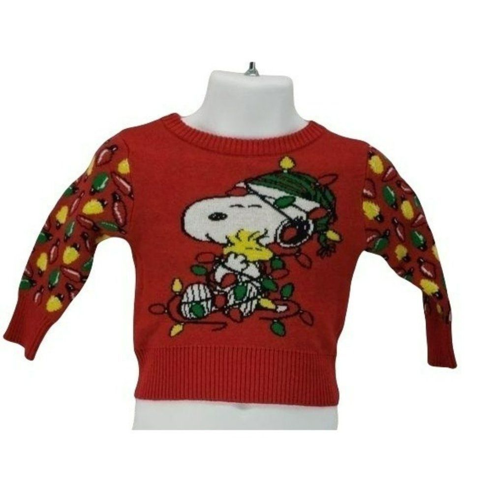 Peanuts Snoopy Holiday Lights Ugly 0/3 Months Sweater